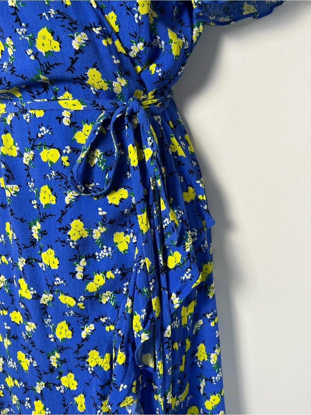 Diane von Furstenberg Emilia Wrap Dress Blue Yellow Floral M